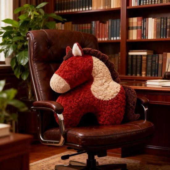 Horse Pillow Red Plush Pony Throw Pillow 18.9 Inch Soft Decorative Cushion for Sofa Bedroom Living Room Year of The Horse Home Decor
