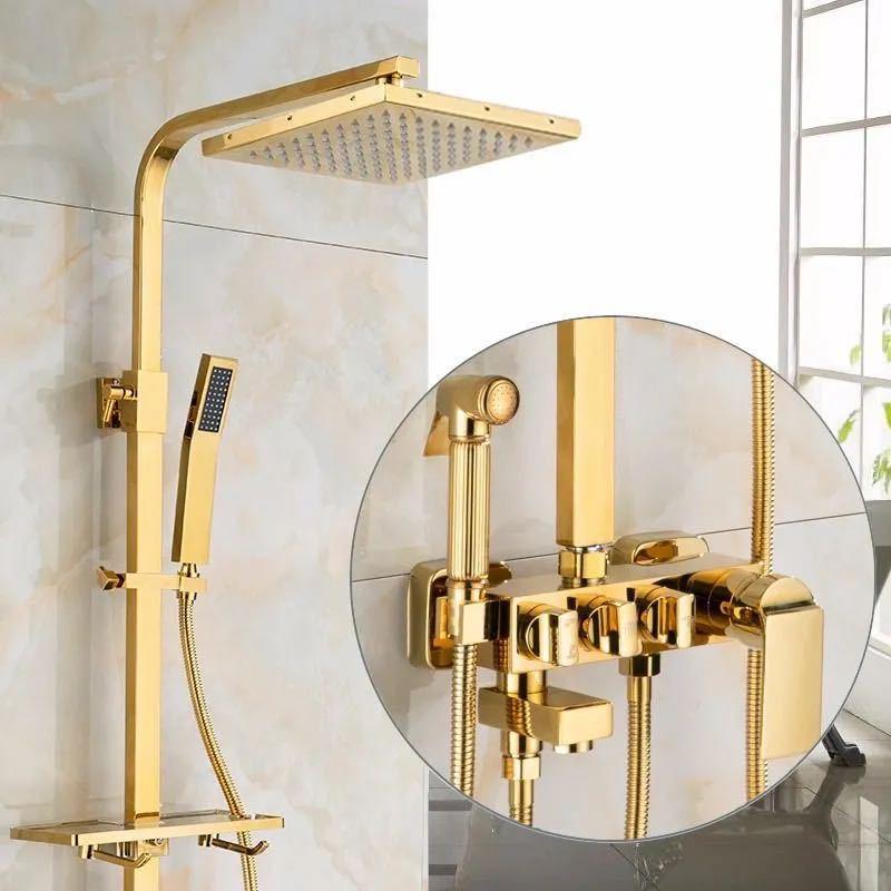 Gold All-Copper Constant Temperature European Shower Set with Booster Head