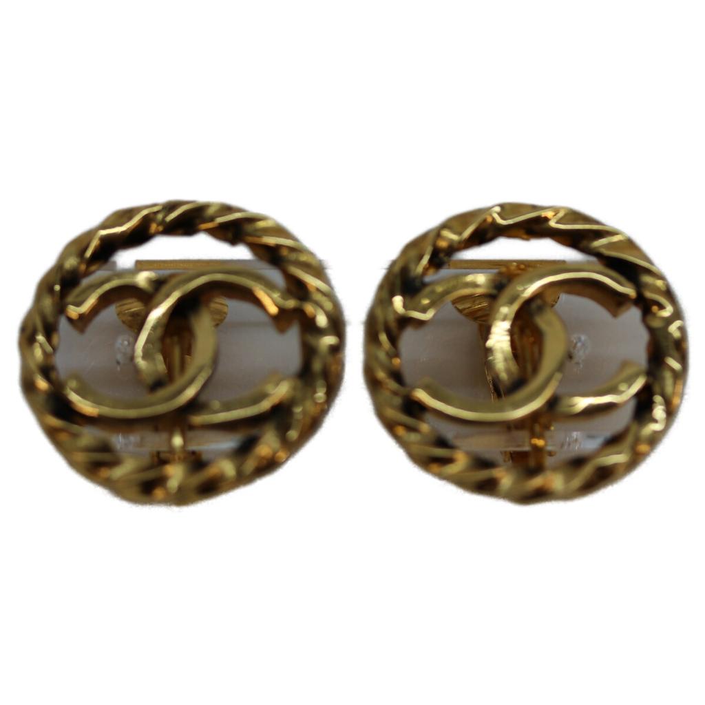 Chanel Gold Plated Circle CC Logos Earrings Earring goldUsed
