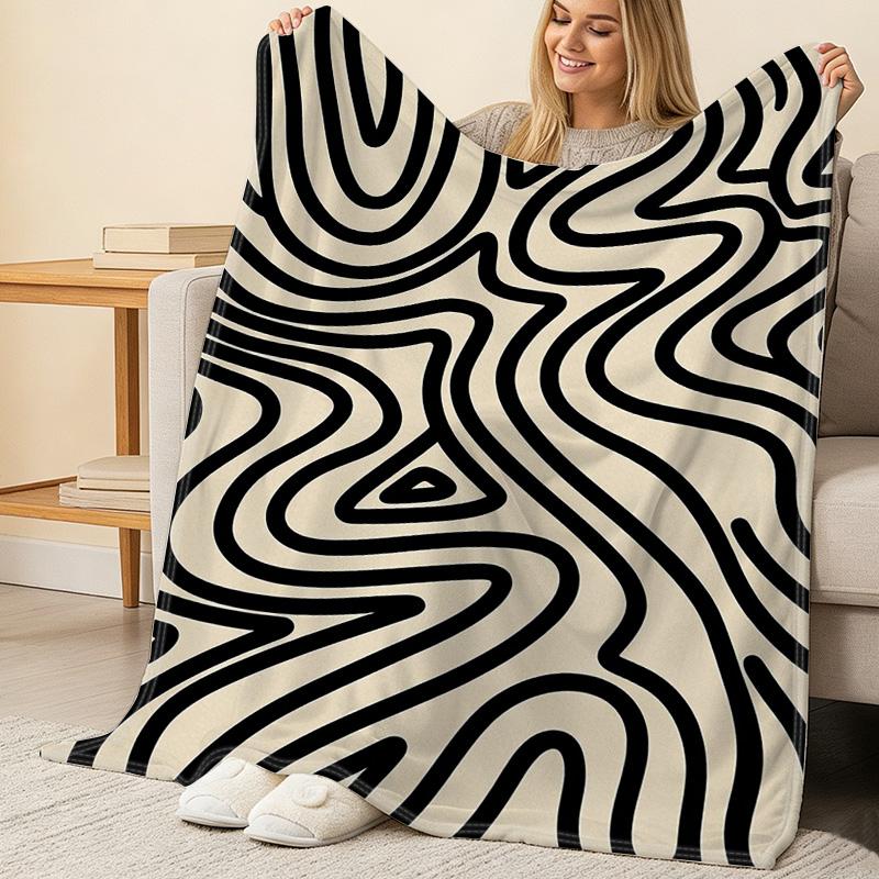 Fluffy Flannel Fleece Throw Blanket Machine Washable Minimalist Abstract, Soft & Skin-friendly Warm for Sofa, Bed Nap, Office, Halloween Christmas