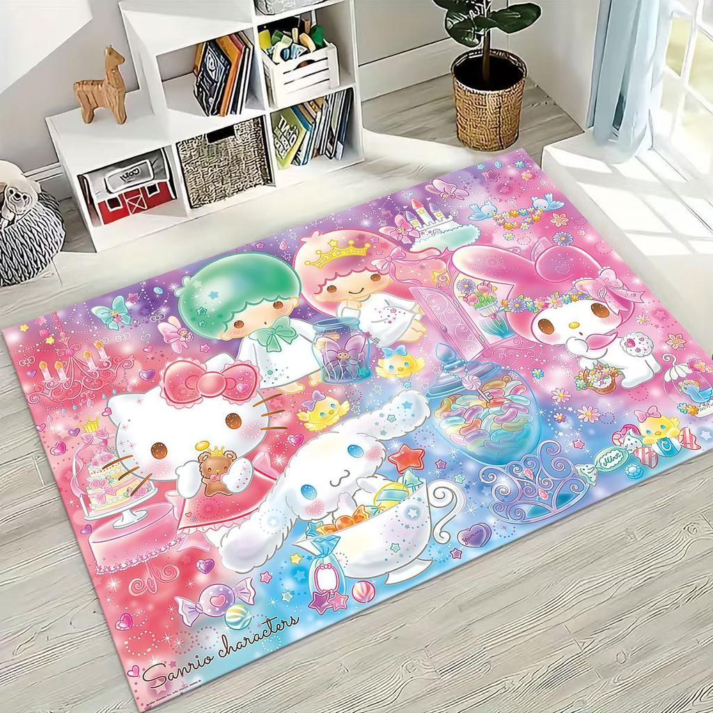 3D Cute Hello Kitty Sanrio Cartoon Rug for Bedroom Living Room Sofa Home Doormat Decor, Large Kid Play Non-slip Floor Mat Gift