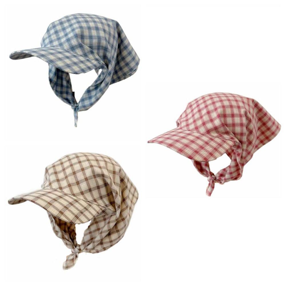 Rural Style Triangle Headscarf Hat Plaid Strappy Bandana Cap Retro Headscarf Baseball Hat  Travel