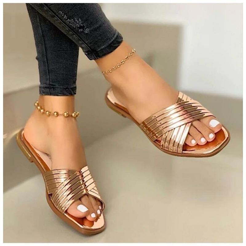 Large Size Slippers Women Wish Summer New Comfortable Outer Wear Patent Leather Casual Flat Slippers