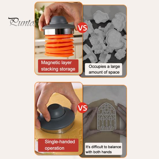 Cookie Cutters for Halloween 8pcs Magnetic Stamp Molds, Pumpkin Ghost And Skeleton Patterns Festive Butter Snack Stamper Design, Interchangeable