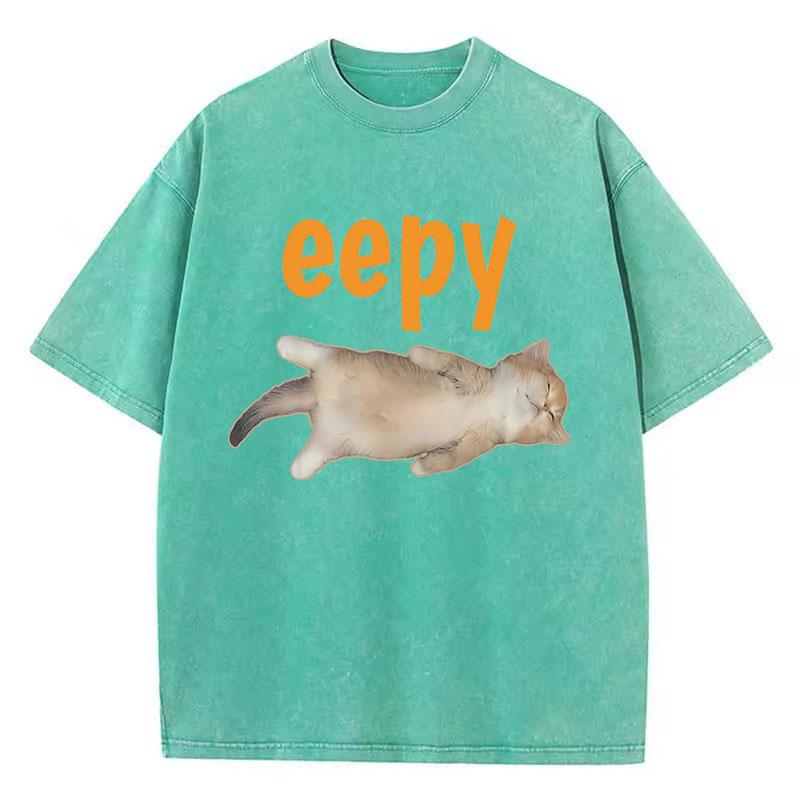 Hip Hop Retro T Shirt Vintage Washed Cotton T-Shirt Fashion Eepy Cat Graphic Tee Casual Streetwear Spring Summer Tee