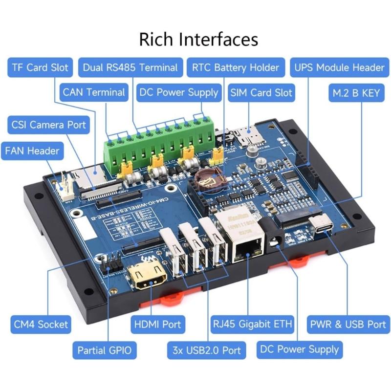 Industrial IoT Wireless Expansion Module Designed for RPi Compute Module 4G/5G Wireless Expansion Board with UPS Module