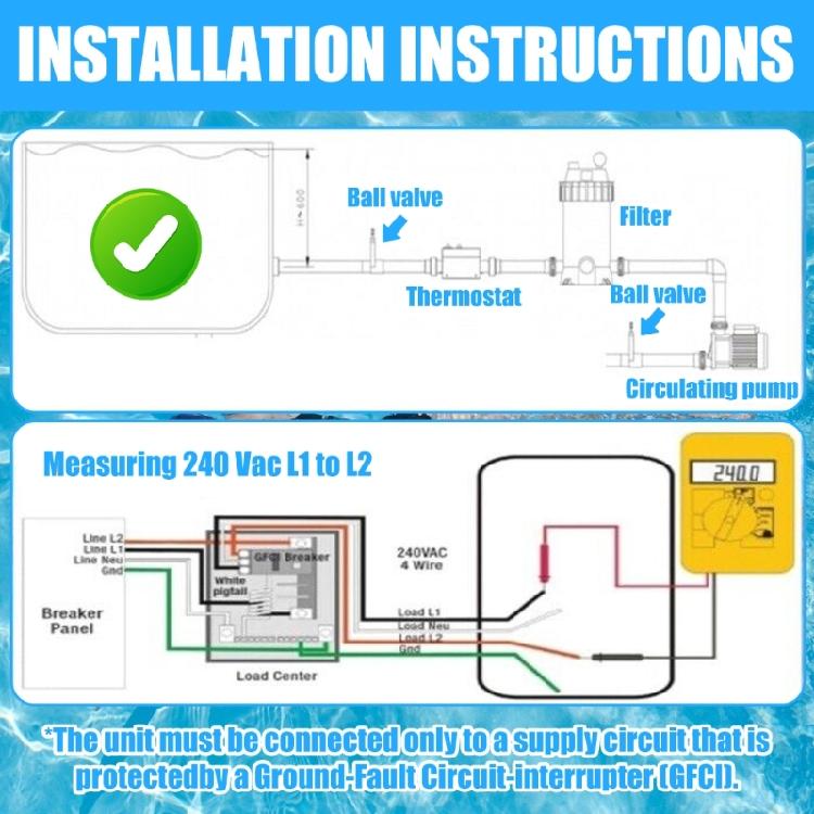 3000W Pool Heaters for Above Ground Swimming Pool, Immersions Water Heaters for Bathtub Electric Water Heaters Thermostat