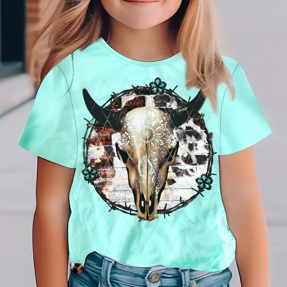 Children's Clothing Girl T-Shirt Short Sleeve Child T-Shirt Cute Animals Print Casual Round Neck Girl Tops Kids Summer Clothes