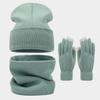 Winter Outdoor Big Head Pure Color Face Slimming Hat Scarf Gloves Set For Adults