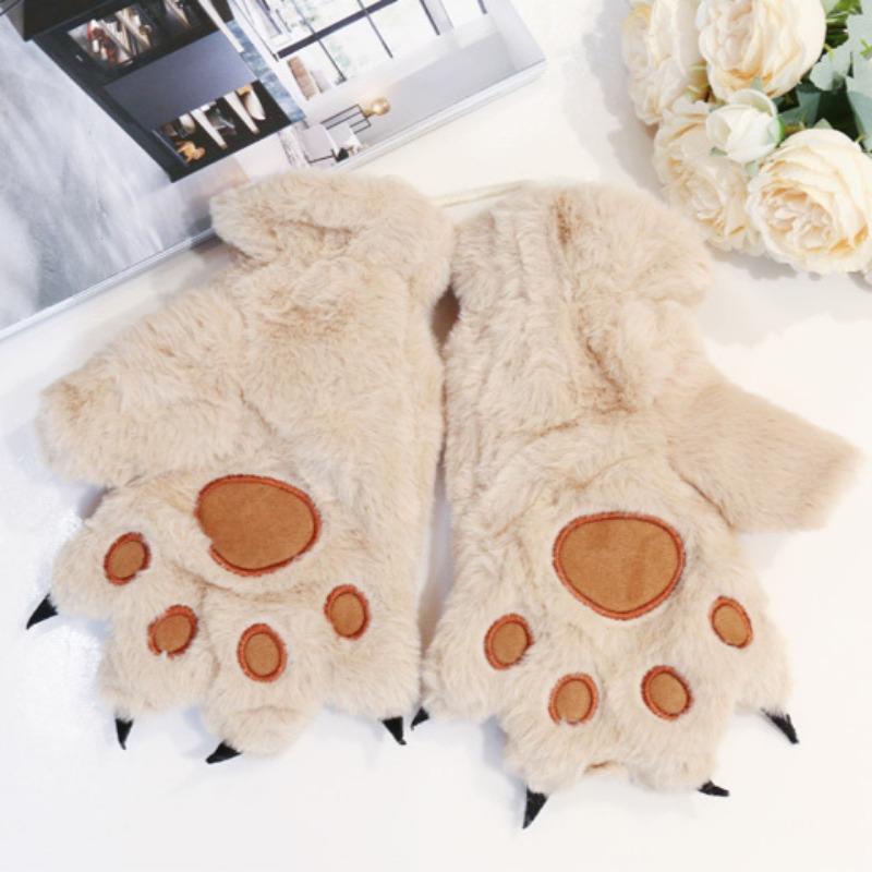 Cute Cat Claw Bear Paw Gloves Men's and Women's Winter Plush Thick Gloves Full Finger Internet Red Cute Plush Anti Cold Warm Gloves