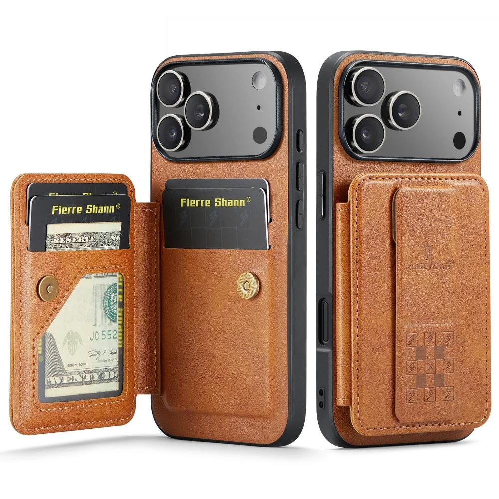 Phone Case for iPhone 18 Pro Max 17 Air 16e 17e 16 Plus 15 Pro 14 13 12 11 WristBand Card Holder Bracket Magnetic Leather Cover