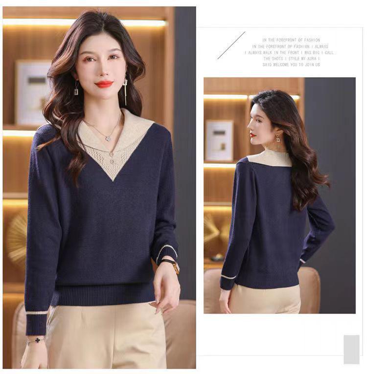 Nový stylový pletený svetr v barevných blocích - Dámský úzký top podzimní/zimní móda