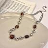 Vintage Maillard Y2K Pendant Necklaces for Women Punk Tiger Eye Stone Round Beads Tassel Necklace Clavicle Choker Jewelry Gifts