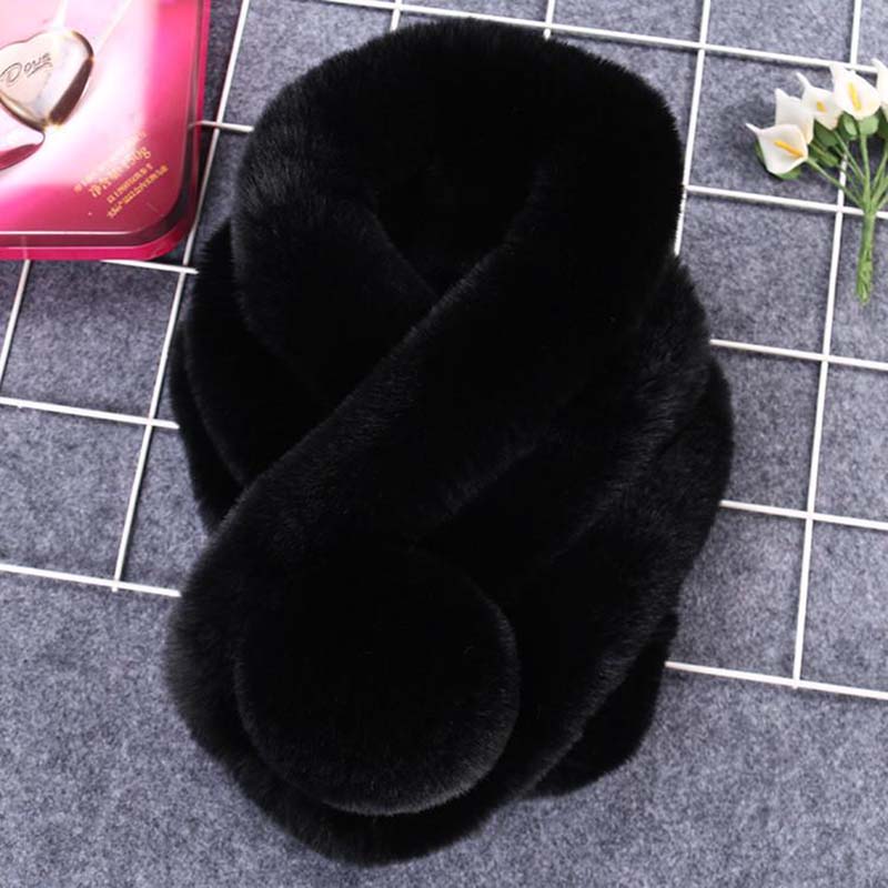Dámsky zimný teplý šál Móda All-match Thickening Plus Velvet Faux Fur Scarf Women
