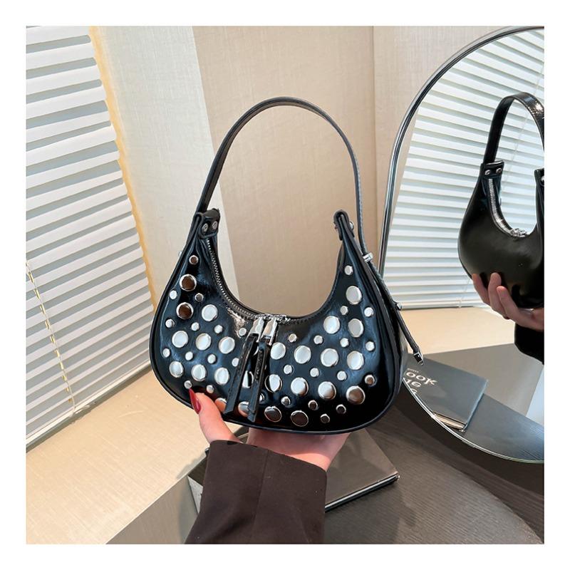 

Fashion women s bags spring new casual women s shoulder bags niche rivet underarm bags tote bags чорний