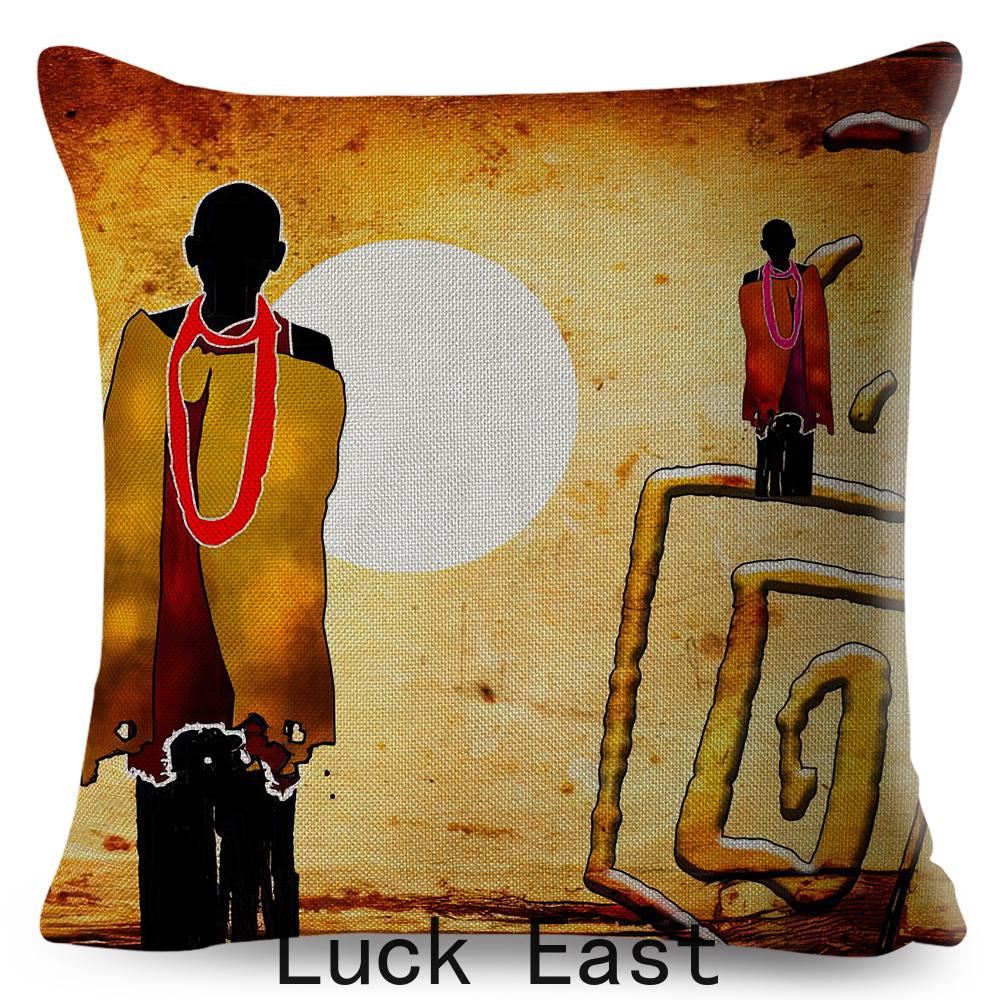 Retro African Cushion Cover Abstract Human Figure Design Warm Tone Soft Polyester Bedroom Decor Throw Pillow Case
