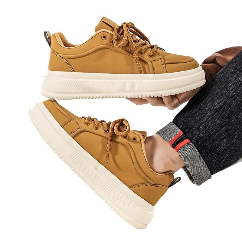 Autumn and winter solid color low-top board shoes, leather platform shoes, light casual shoes
