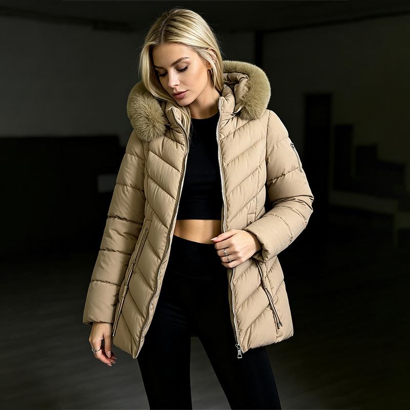 New women's clothing hooded down cotton-padded jacket medium and long slim autumn and winter cotton-padded jacket top