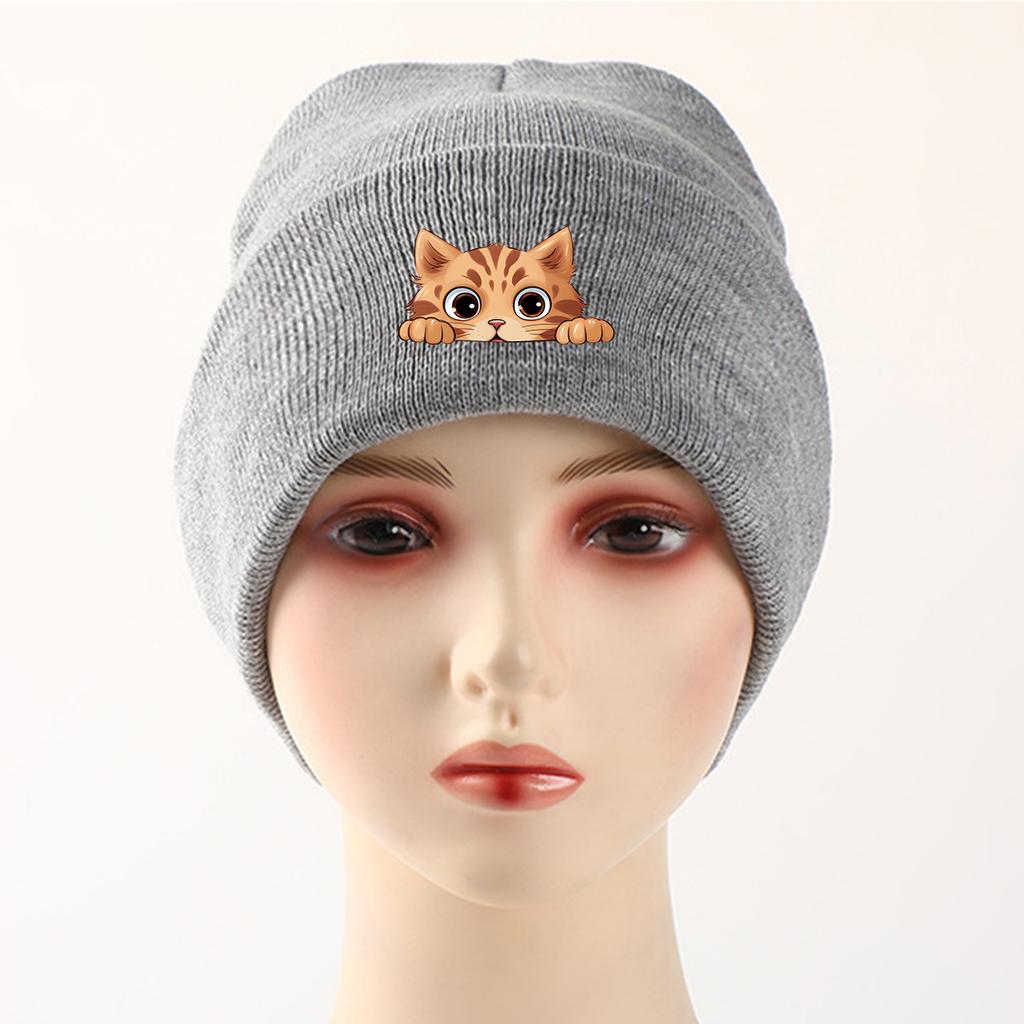 Lovely Cat Print Unisex Winter Hats Knitted Hat For Woman Warm Knit Cap Beanie Perfect For Travelling One Size Fits All