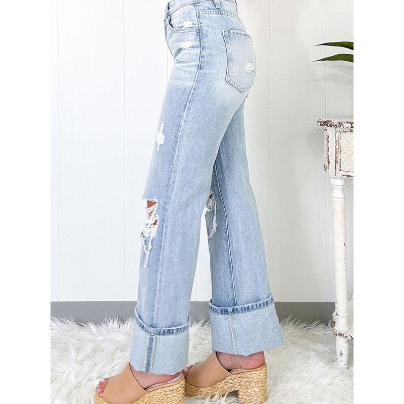 2025 Summer New All-Match Ripped High Waist Jeans Women European and American Fashion Slim Fit Slimming Straight Trousers Women