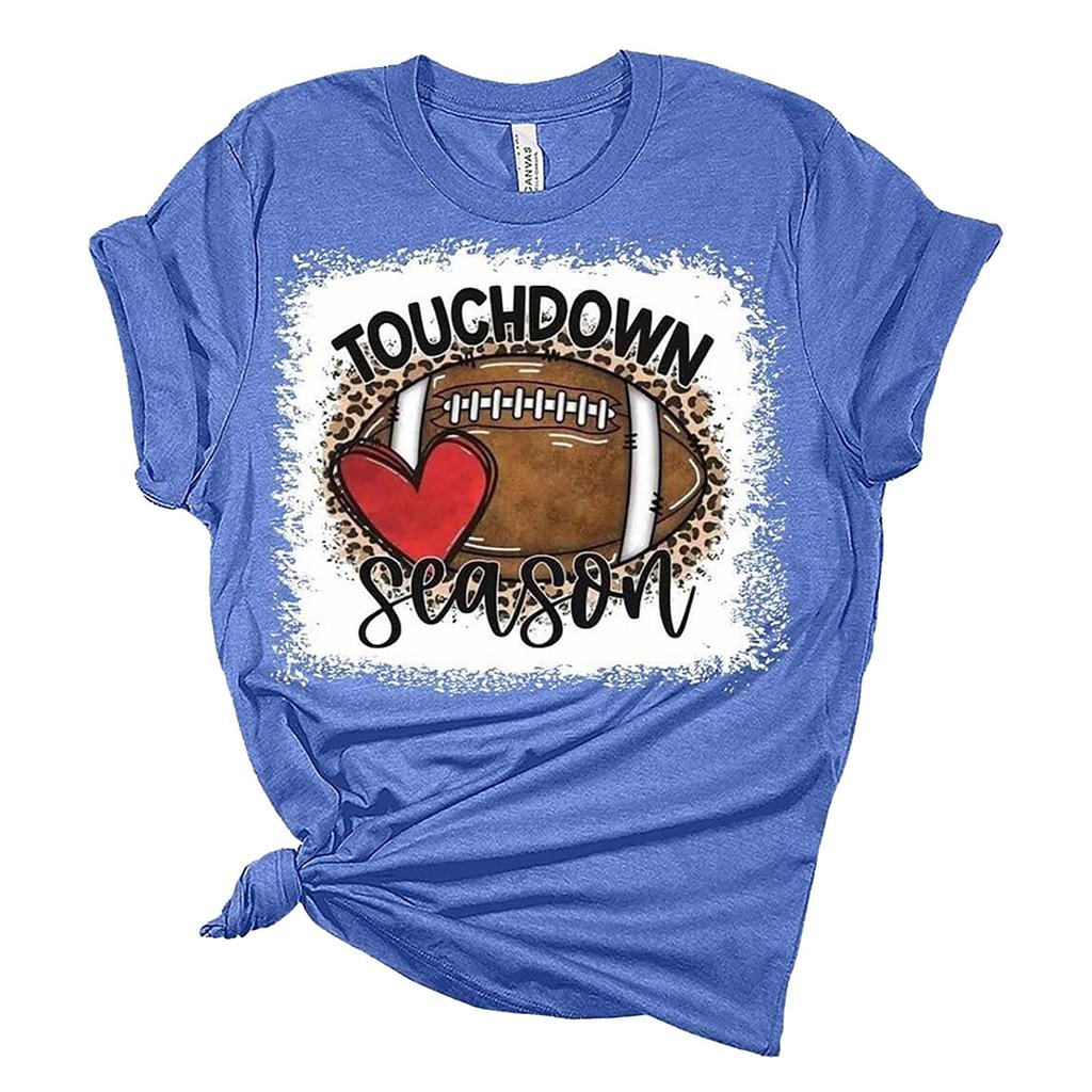 TOUCHDOWN SEASONWomen's Casual Fashion Casual Short Sleeve Rugby Print Round Neck T-shirt Top