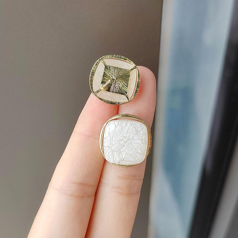 Small Square Marble Crack Metal Ear Clips With 925 Silver Needle Fashion Jewelry For Women
