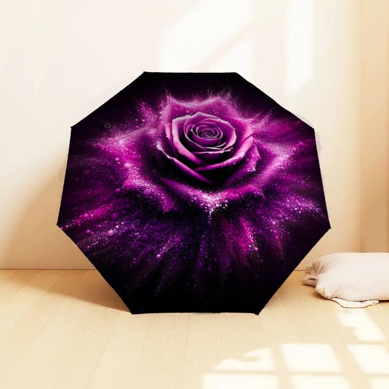 1pc Rose Purple Pattern Umbrella  Automatic Opening and Closing Umbrella, High Quality Umbrella, Ideal Gift for Her 201