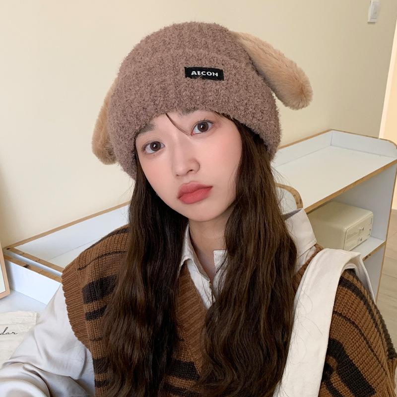 

Новая шапка женская милая с ушками щенка вязаная шерстяная шапка зимняя теплая студенческая защита ушей холодная шапка One Size