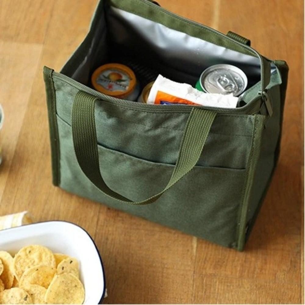 Portable Large Capacity Insulated Lunch Bag Solid Color Handheld Tote Bag Waterproof Wear-resistant Shopping bag