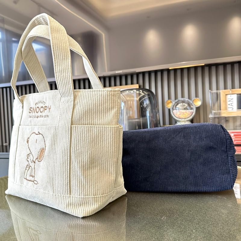 Snoopy Tote Bag Corduroy Bag Large Capacity Zook Bag School Tote Bag with Pockets Shopping Bag Commuting School Bag Cute Eco Bag Mother's Women's