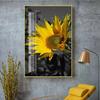 Solid Wood Frame Landscape Black Yellow Sunflower Canvas Painting Vintage Flowers Posters and Prints Wall Picture Living Room Home Decor