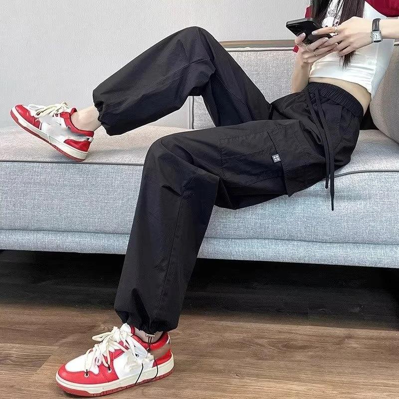 Fashion Women Joggers Pants Casual Chic Straight Cargo Pants Elastic High Waist Streetwear Slim Trousers Summer Thin