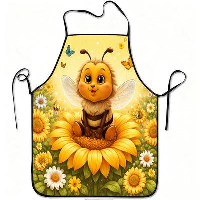 1pc Cute Bee And Sunflower Print Apron, Durable And Easy To Clean, Adjustable Waistband, Polyester Material, for Kitchen Cooking, Gardening, Orchard P