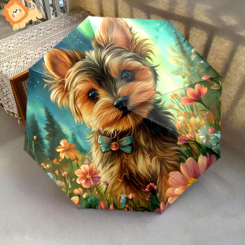1 PC Automatic Folding Umbrella - Yorkshire Terrier Pattern, Portable & Foldable Design with 8 Ribs, Christmas Birthday Gifts