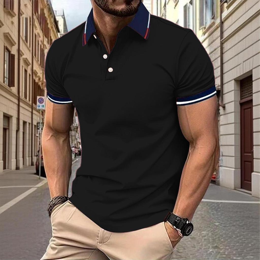 Men's Summer Casual Polo Shirt Short Sleeve Breathable Lightweight Soft Fabric Classic Fit Collared Button Placket