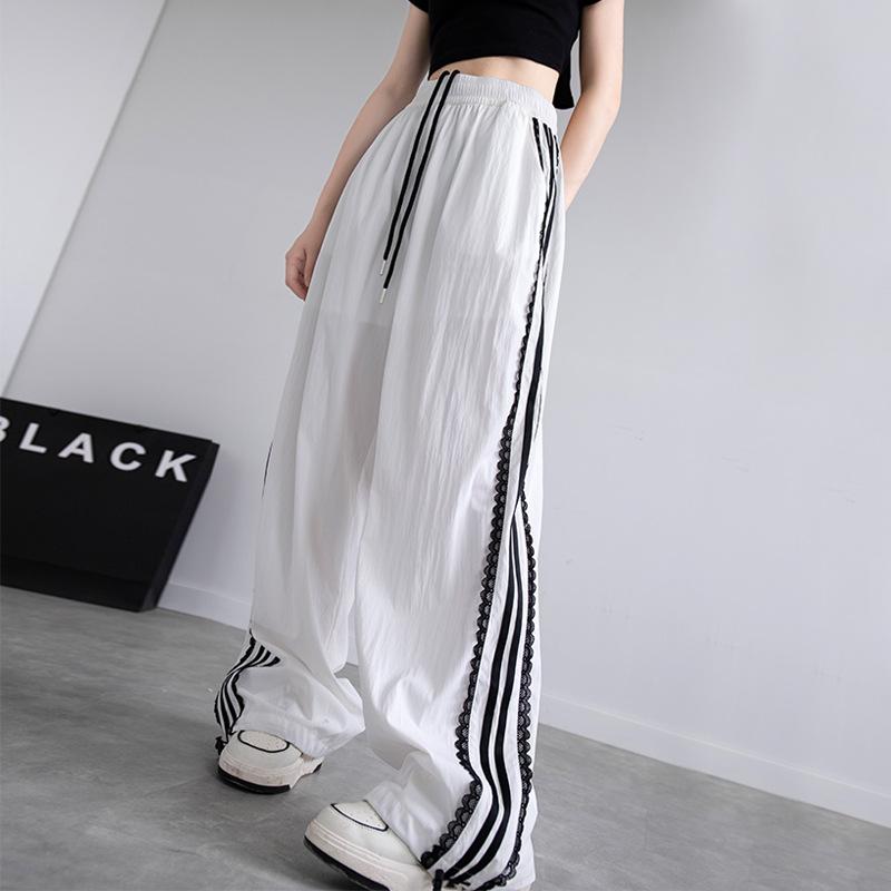 

Кружевные кружевные брюки с широкими штанинами женские брюки весна и лето новые с высокой талией драпировка свободные быстросохнущие солнцезащитные спортивные брюки XL белый