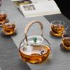 Pokaro Tea Heat-Resistant Glass Teapot, 1000ml, Stovetop-Safe, with Large Bead Design and Braided Hemp Handle, Stylish Japanese Teapot, Perfect Gift
