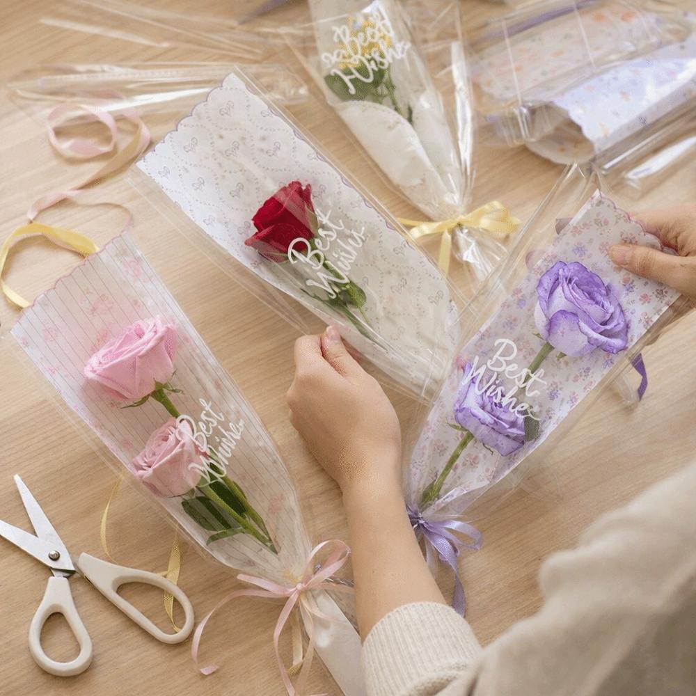 10pcs/set Waterproof Bouquet Wrapping Bags Transparent Rose Packaging Sleeve  Valentine's Day