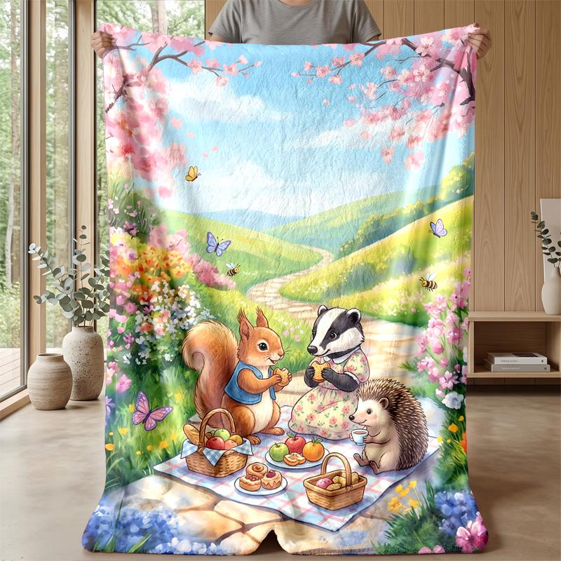 Animal Paw with Flowers Blanket Personalized Name Flannel Blanket Soft Cozy Plush Throw for Sofa Bed Lightweight Home Decor