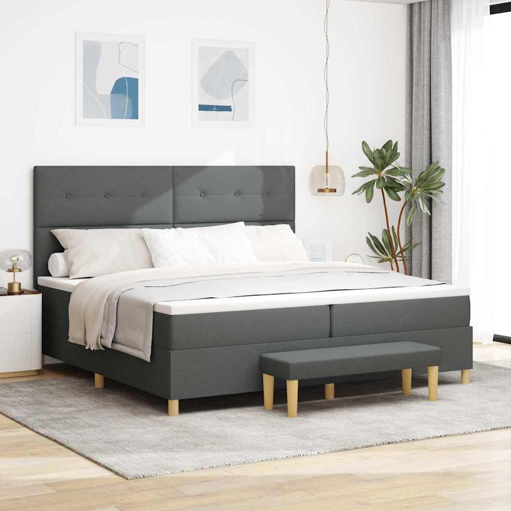 Boxspring Bed with Headboard Dark Gray 200 x 200 cm Fabric