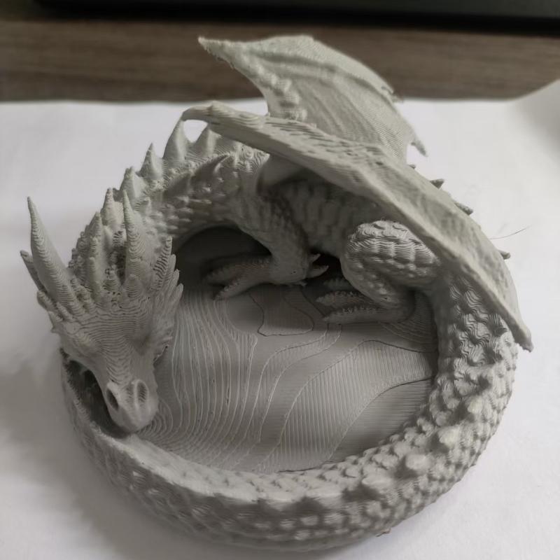 Dragon Guardian Jewelry Tray Coiled Dragon 3D Printed Figurine Holder for Study Desktop Decor Key Small Item Storage