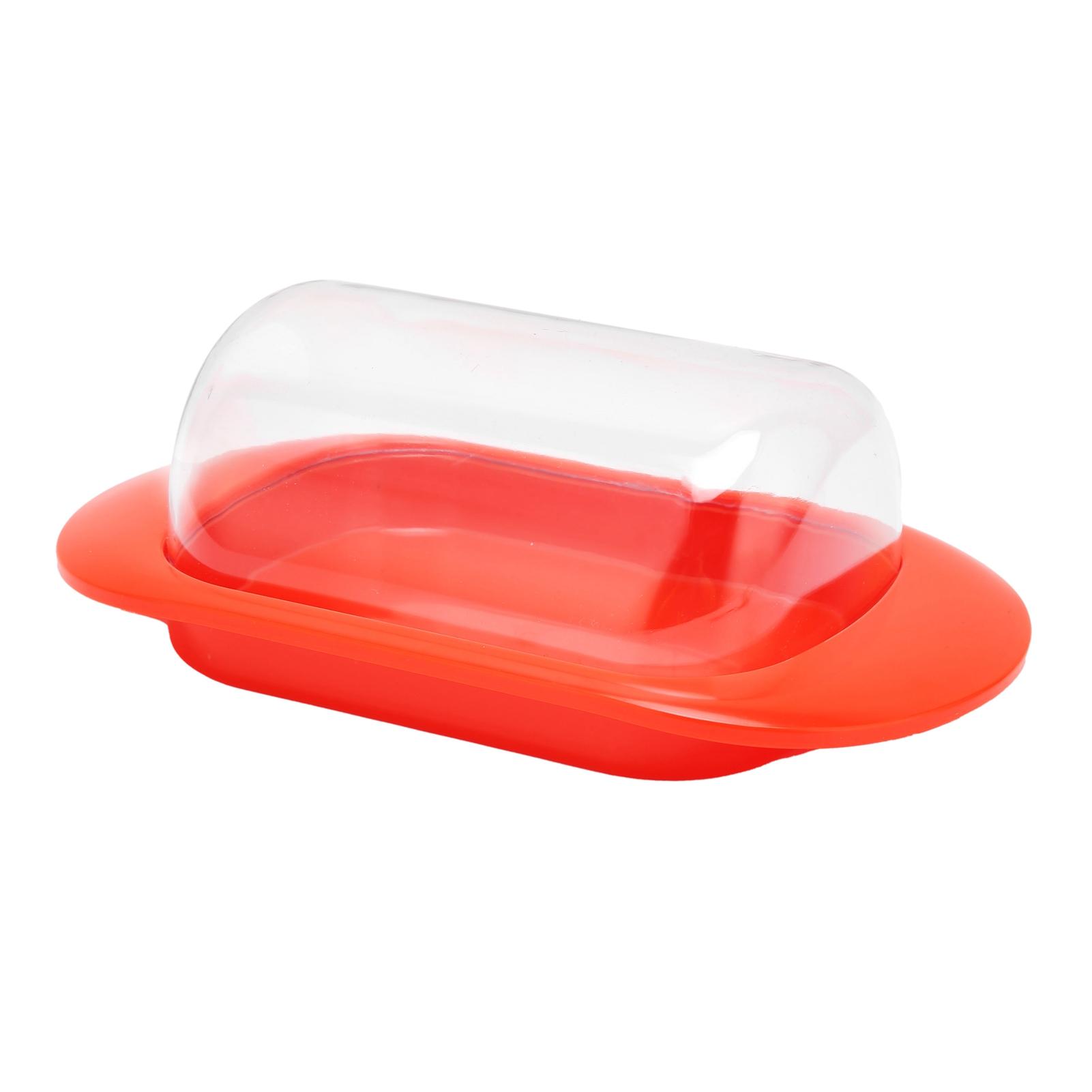 

Round Edge Plastic Butter Storage Box Cheese Dessert Bread Container with Transparent Lid KnifeRed