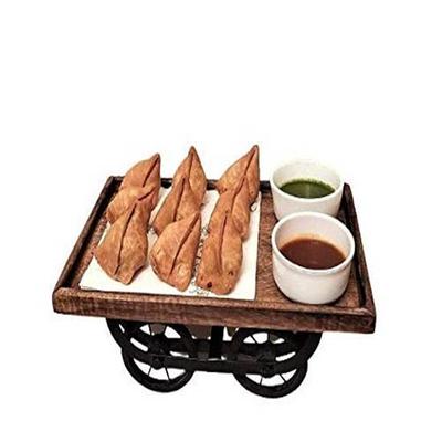 23 Cm Rectangular Wooden Serving Tray with Movable Wheels