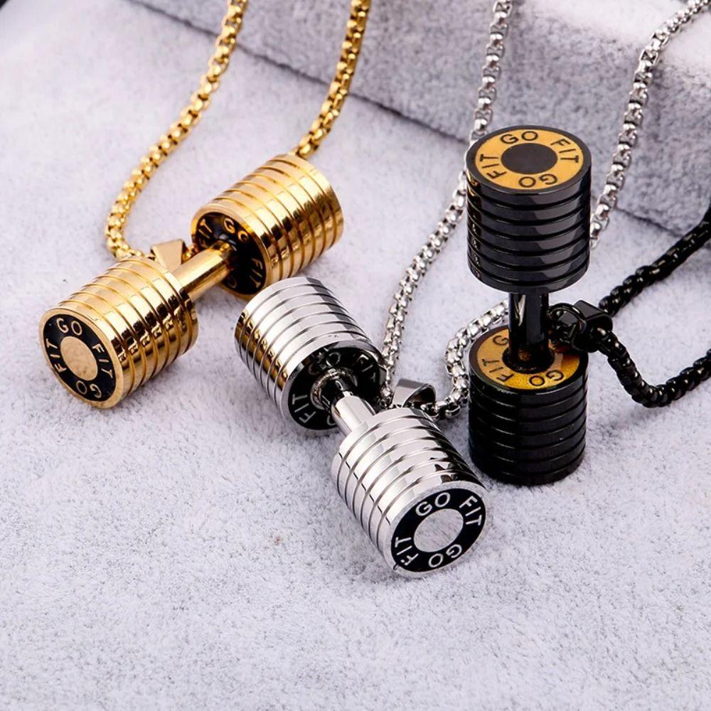 Zinc Zinc Alloy Fitness Series Pendants Bead Chain Dumbbell Sports Necklace  Jewelry Accessories