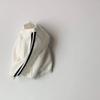 Korean-Style Unisex Baby Sweatshirt and Pants Set - Solid Color with Webbing Stripe Patchwork for Autumn and Spring.