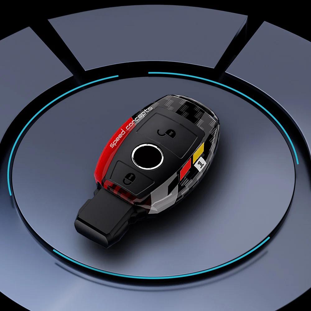 Carbon Fiber Graffiti Car Key Case Cover For Mercedes Benz Cls Cla Clk G Gl R Slk Amg A B C Cl S M Class Cover Shell Accessories