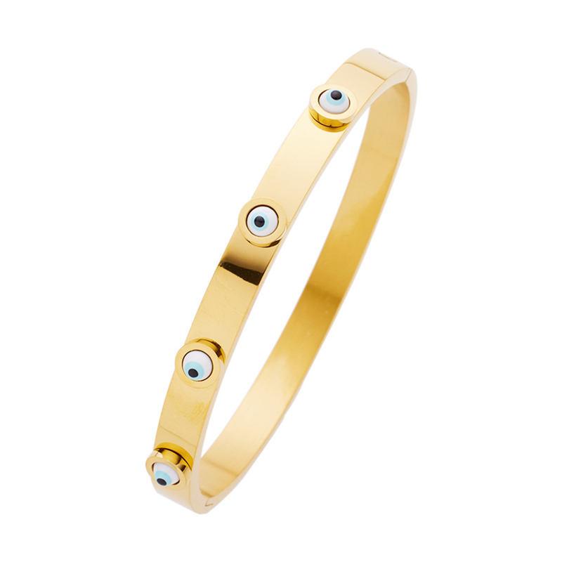 Hot Selling Goods Jewelry Colors Colourful Gemstone Zircon Bracelet Enamel 18K Gold Plated Oval Eyes Bangle for Women