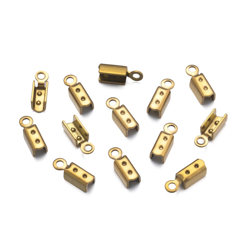10/20pcs 304 Stainless Steel Crimp End Beads Caps Leather Cord Clip Tip Fold Crimp Bead Bracelet Connectors For Jewelry Making