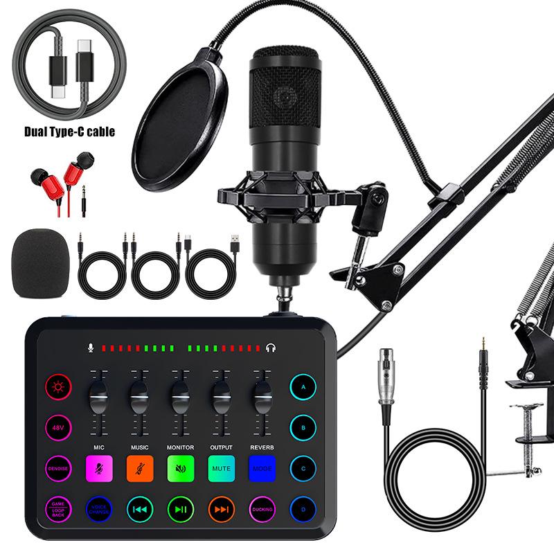 Mobile Phone Sound Card Type-C Converter & Microphone Set for English Podcasting & Live Broadcasts - F998