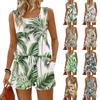 Women's Summer Casual Floral Print Tank Top Square Neck Sleeveless Sportswear with Pockets Shorts Set Lightweight Breathable